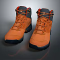Orange High Top Leather Outdoor Hiking Shoes With Black Thick Soles And Laces