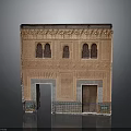 Moroccan Style Traditional Building With Arched Windows Red Brick Walls And Colorful Tile Base