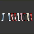 Colorful Patterned Socks Collection with Stripes Polka Dots Snowflake Designs Neatly Arranged on Grey Background