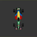 Colorful Formula 1 Racing Car with Green Red Blue Yellow Sponsor Logos and Number 19
