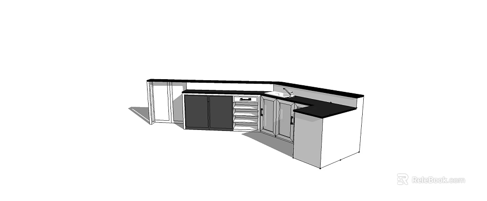 Functional Kitchen Table With Corner Design Cabinets Drawers And Countertop 3d model 