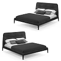 Modern Double Bed Design With Upholstered Black Headboard And Grey Pillows 3d model