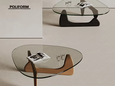 POLIFORM Contemporary Coffee Table With Glass Top And Unique Curved Base Stylish Design 3d model