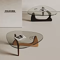 POLIFORM Contemporary Coffee Table With Glass Top And Unique Curved Base Stylish Design