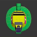 Green Circular Toy Spaceship Model Featuring Yellow Top And Colorful Parts