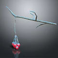 Blue Wooden Branch Decor With Red Pink Stone Fruits And Reflection Design