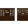 Dark Brown Wooden Wine Cabinet With Glass Doors For Wine Bottles And Glasses