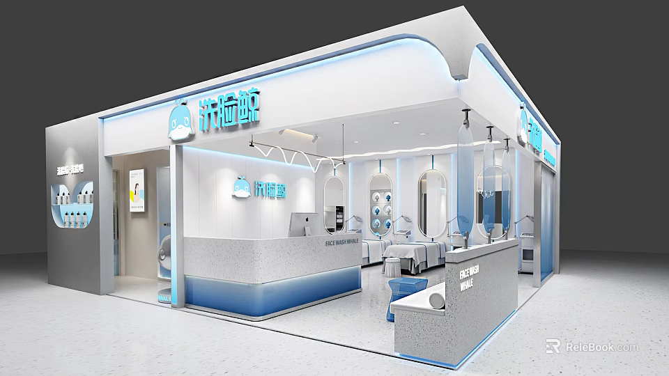 Modern Beauty Salon Interior With Reception Desk Mirrors Salon Chairs And Stylish Lighting Fixtures 3d model 