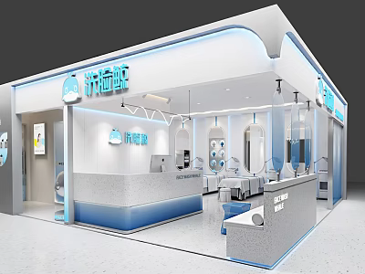 Modern Beauty Salon Interior With Reception Desk Mirrors Salon Chairs And Stylish Lighting Fixtures 3d model