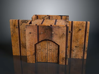 Cartoon Style Textured Wooden Crates with Metal Straps in Animated Scene 3d model
