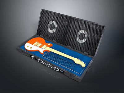 Durable Portable Electric Guitar Case With Blue Padding And Secure Storage 3d model