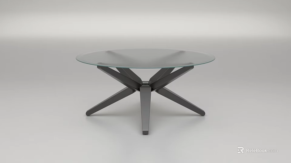 Modern Round Coffee Table With Glass Top And Crossed Metal Base Design 3d model 