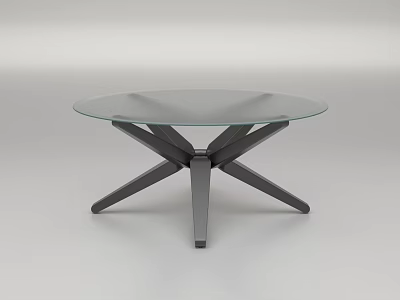 Modern Round Coffee Table With Glass Top And Crossed Metal Base Design 3d model