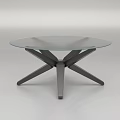 Modern Round Coffee Table With Glass Top And Crossed Metal Base Design