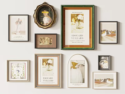 Diverse Framed Art Collection On Wall With Various Styles And Decorative Prints 3d model