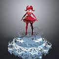 Red Doll Figure Standing On Transparent Crystal Decorative Base