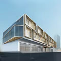 Modern Commercial Storefront With Glass Curtain Walls And Geometric Metal Frames In Urban Setting