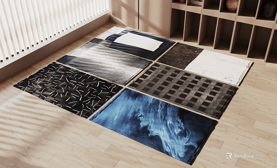 Square Rugs With Various Patterns Including Geometric Wave And Abstract Designs 3d model 