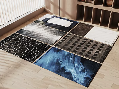 Square Rugs With Various Patterns Including Geometric Wave And Abstract Designs 3d model