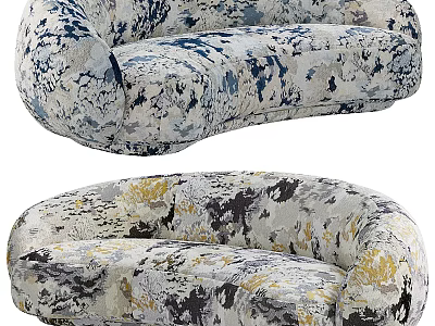 Modern Three-Seater Sofa Featuring Curved Design And Colorful Abstract Pattern 3d model