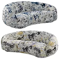 Modern Three-Seater Sofa Featuring Curved Design And Colorful Abstract Pattern 3d model