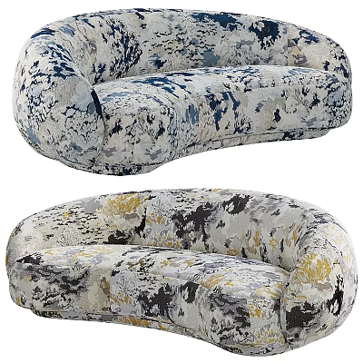 Modern Three-Seater Sofa Featuring Curved Design And Colorful Abstract Pattern 3d model