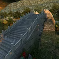 Stone Landscape Bridge With Steps And Railings Surrounded By Mountains Water And Trees At Sunset