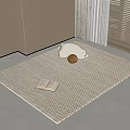 Light Beige Woven Square Area Rug with Open Book White Rabbit and Brown Ball Decor