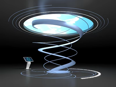 Futuristic Spiral Structure With Illuminated Circular Top And Digital Screen Panel 3d model