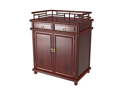 Traditional Solid Wood Entryway Side Cabinet With Double Doors Drawers And Top Rail Design 3d model