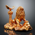 Golden Lion Statue With Trophy Base And Cup Shaped Top On Rock Base