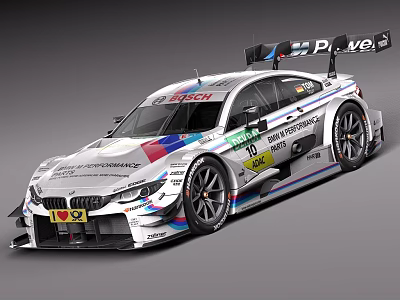 BMW DTM Racing Car With White Body Aerodynamic Design And Sponsor Logos 3d model