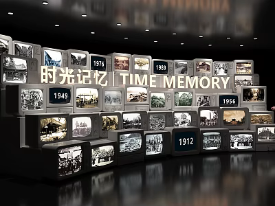 Time Memory Historical Photo Exhibition Wall Displaying Years 1912 1943 1956 1959 3d model