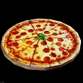 Freshly Baked Round Pizza With Tomato Sauce Melted Cheese And Green Basil Leaves Topping