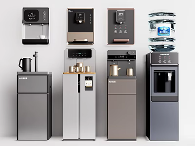 Daily Use Household Appliances Showcasing Standing Water Dispensers With Various Designs And Colors 3d model