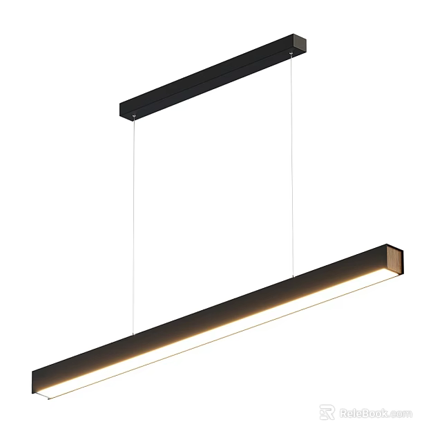 Sleek Modern Long Hanging Pendant Light With Metal Frame And LED Illuminated Strip 3d model 