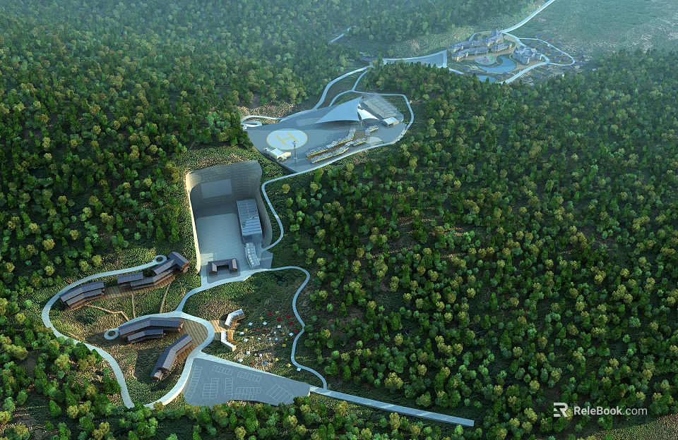 Aerial Planning of Forest Area With Scattered Buildings And Natural Layout 3d model 