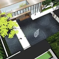 Modern Garden Landscape Design With Glass Building Water Pool Green Trees And Pathway
