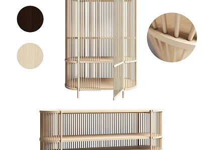 Modern Wooden Decorative Cabinet With Striped Design Open Shelves Natural And Dark Brown Wood Tones 3d model