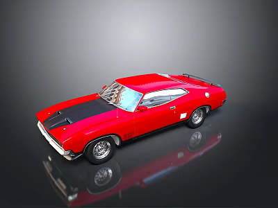 Classic Red Muscle Car With Glossy Black Stripes And Sleek Exterior Design 3d model