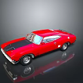 Classic Red Muscle Car With Glossy Black Stripes And Sleek Exterior Design