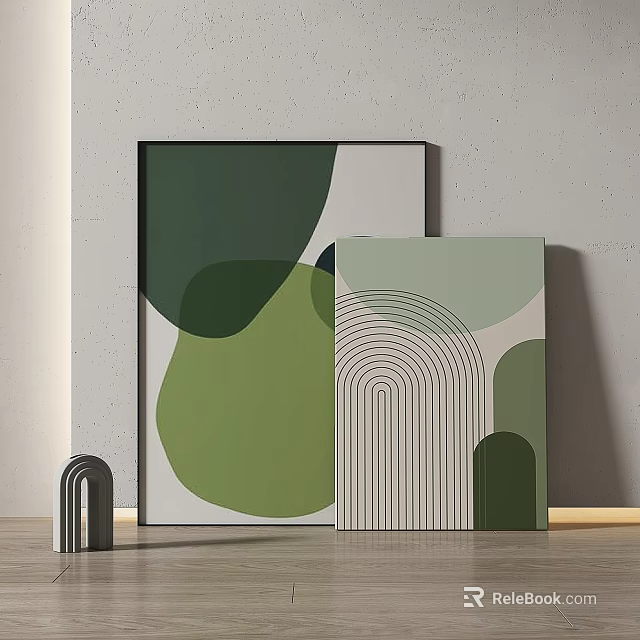 Modern Abstract Wall Art With Green Geometric Shapes And Decorative Patterns 3d model