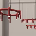Modern Red Circular Chandelier With Multiple Hanging Light Tubes For Interior Decor 3d model