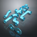 Blue Pipes And Fittings With Various Types Including Elbows Tees And Flanges