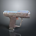 Sci-Fi Pistol Weapon with Metallic Surface Worn Texture and Mechanical Design Details 3d model