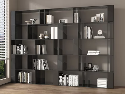 Modern Black Bookshelf With Multi Compartment Storage For Books And Decorative Items 3d model