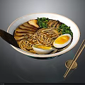 Delicious Ramen Bowl Topped With Sliced Pork Soft Boiled Eggs Green Onions And Chopsticks