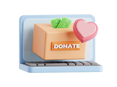Smart Machine Digital Interface Showing Donation Box With Green Money Bills And Pink Heart 3d model