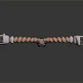Game Movie Character with Pink Hair Mask Holding Long Red White Striped Weapon Arms Outstretched
