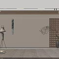 Modern Wooden Wall Paneling In Minimalist Interior With Decorative Elements 3d model